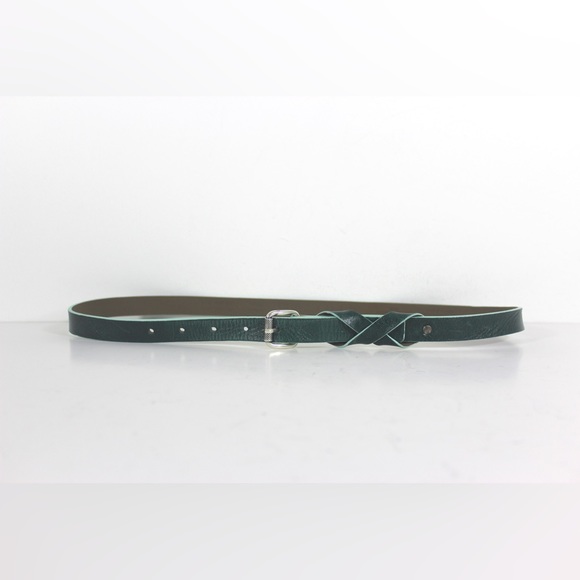 1980’s OLSEN Dark Green Leather Belt with Infinity Crossed Keeper Loop Silver - Picture 3 of 10